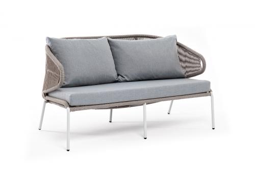  "Милан" диван 2-местный плетеный из роупа, каркас алюминий светло-серый (RAL7035) шагрень, роуп серый меланж круглый, ткань светло-серая, фото 3 