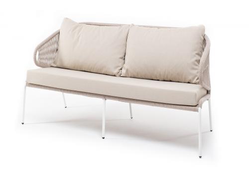  "Милан" диван 2-местный плетеный из роупа, каркас алюминий светло-серый (RAL7035) шагрень, роуп оранжевый меланж круглый, ткань светло-серая, фото 1 