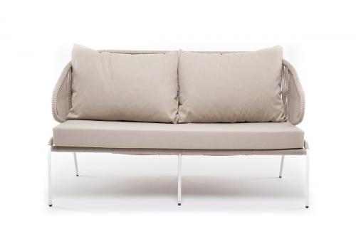  "Милан" диван 2-местный плетеный из роупа, каркас алюминий светло-серый (RAL7035) шагрень, роуп оранжевый меланж круглый, ткань светло-серая, фото 3 