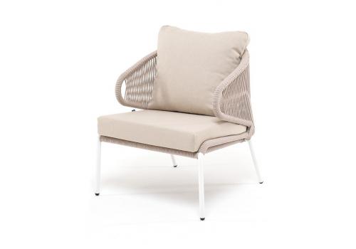 "Милан" кресло плетеное из роупа, каркас алюминий белый, роуп бежевый круглый, ткань бежевая, фото 1 
