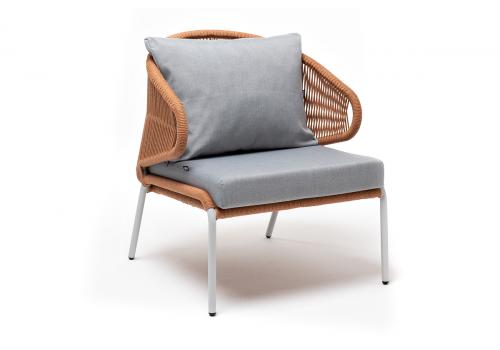  "Милан" кресло плетеное из роупа, каркас алюминий светло-серый (RAL7035) шагрень, роуп оранжевый меланж круглый, ткань светло-серая, фото 3 