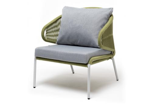 "Милан" кресло плетеное из роупа, каркас алюминий светло-серый (RAL7035) шагрень, роуп салатовый круглый, ткань светло-серая, фото 1 