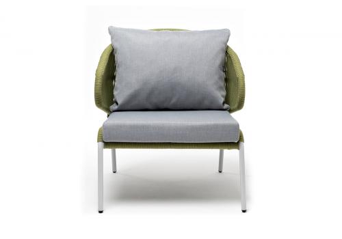 "Милан" кресло плетеное из роупа, каркас алюминий светло-серый (RAL7035) шагрень, роуп салатовый круглый, ткань светло-серая, фото 2 