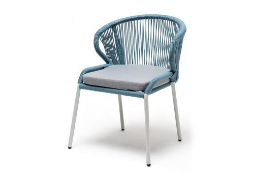  "Милан" стул плетеный из роупа, каркас алюминий светло-серый (RAL7035) шагрень, роуп бирюзовый круглый, ткань светло-серая, фото 1 