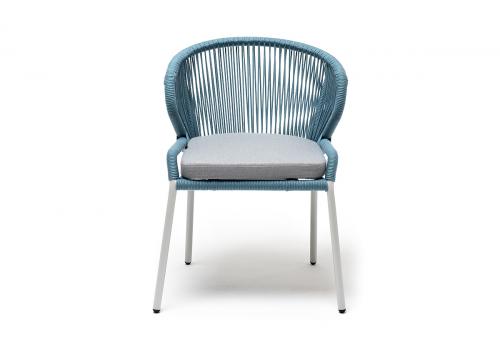  "Милан" стул плетеный из роупа, каркас алюминий светло-серый (RAL7035) шагрень, роуп бирюзовый круглый, ткань светло-серая, фото 2 