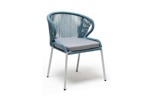  "Милан" стул плетеный из роупа, каркас алюминий светло-серый (RAL7035) шагрень, роуп бирюзовый круглый, ткань светло-серая, фото 3 