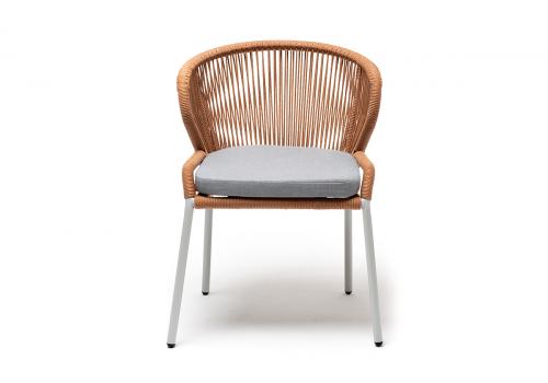  "Милан" стул плетеный из роупа, каркас алюминий светло-серый (RAL7035) шагрень, роуп оранжевый меланж круглый, ткань светло-серая, фото 2 