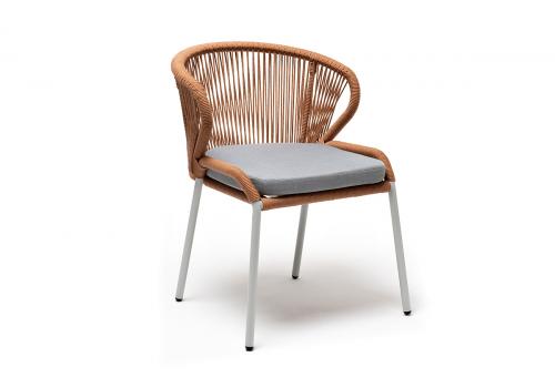  "Милан" стул плетеный из роупа, каркас алюминий светло-серый (RAL7035) шагрень, роуп оранжевый меланж круглый, ткань светло-серая, фото 3 