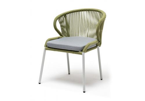  "Милан" стул плетеный из роупа, каркас алюминий светло-серый (RAL7035) шагрень, роуп салатовый круглый, ткань светло-серая, фото 1 