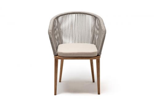  "Марсель" стул плетеный из роупа, основание дуб, роуп серый меланж круглый, ткань бежевая, фото 2 