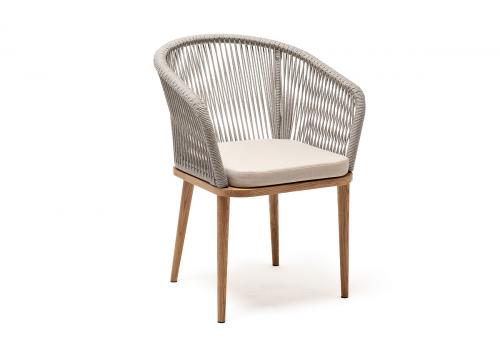  "Марсель" стул плетеный из роупа, основание дуб, роуп серый меланж круглый, ткань бежевая, фото 3 