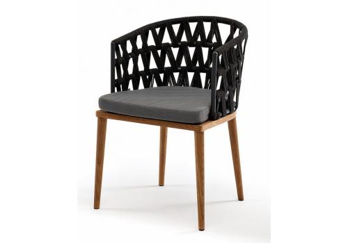  "Диего" стул плетеный из роупа, основание дуб, роуп темно-серый круглый, ткань серая, фото 1 