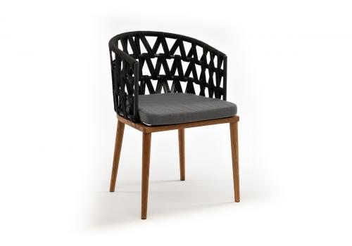  "Диего" стул плетеный из роупа, основание дуб, роуп темно-серый круглый, ткань серая, фото 3 
