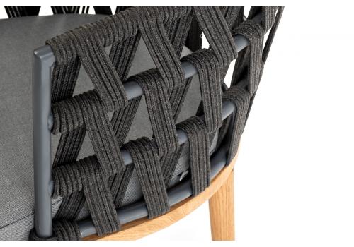  "Диего" стул плетеный из роупа, основание дуб, роуп темно-серый круглый, ткань серая, фото 9 