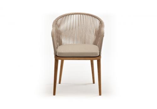  "Лион" стул плетеный из роупа, основание дуб, роуп бежевый круглый, ткань бежевая, фото 2 
