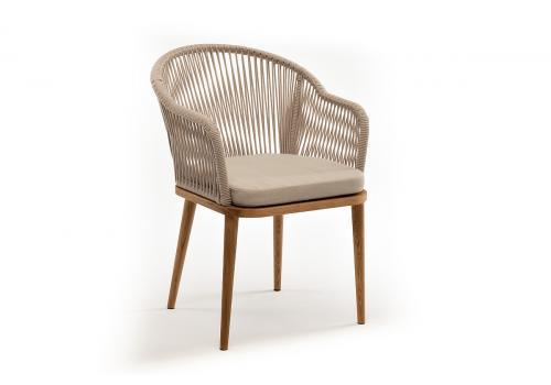  "Лион" стул плетеный из роупа, основание дуб, роуп бежевый круглый, ткань бежевая, фото 3 