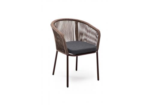  "Марсель" стул плетеный из роупа, каркас алюминий коричневый (RAL8016) шагрень, роуп коричневый круглый, ткань темно-серая, фото 2 