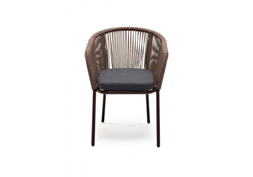  "Марсель" стул плетеный из роупа, каркас алюминий коричневый (RAL8016) шагрень, роуп коричневый круглый, ткань темно-серая, фото 3 