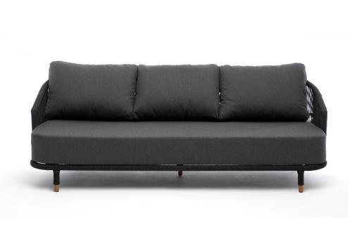  "Верона" диван 3-местный плетеный из роупа, каркас алюминий темно-серый (RAL7024) шагрень, роуп темно-серый круглый, ткань темно-серая, фото 2 