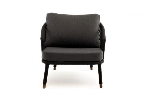  "Верона" кресло плетеное из роупа, каркас алюминий темно-серый (RAL7024) шагрень, роуп темно-серый круглый, ткань темно-серая, фото 2 