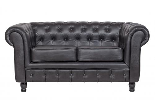  Классический черный кожаный диван Chesterfield black leather 2S, фото 1 