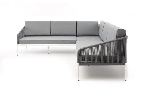  "Канны" диван модульный плетеный из роупа, каркас алюминий белый, роуп светло-серый круглый, ткань светло-серая, фото 1 