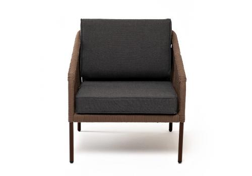  "Канны" кресло плетеное из роупа, каркас алюминий коричневый (RAL8016), роуп коричневый круглый, ткань темно-серая, фото 2 