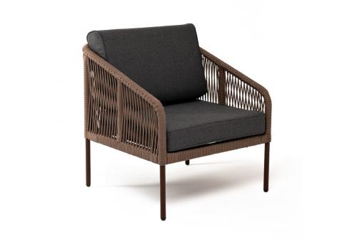  "Канны" кресло плетеное из роупа, каркас алюминий коричневый (RAL8016), роуп коричневый круглый, ткань темно-серая, фото 3 