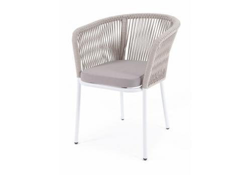  "Марсель" стул плетеный из роупа, каркас алюминий белый, роуп коричневый круглый, ткань бежевая, фото 1 