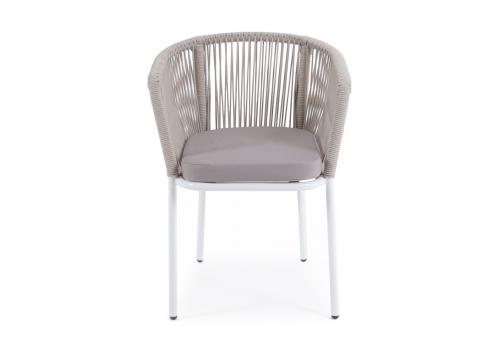  "Марсель" стул плетеный из роупа, каркас алюминий белый, роуп коричневый круглый, ткань бежевая, фото 2 
