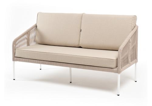  "Канны" диван 2-местный плетеный из роупа, каркас алюминий белый шагрень, роуп светло-серый круглый, ткань Neo ash, фото 1 