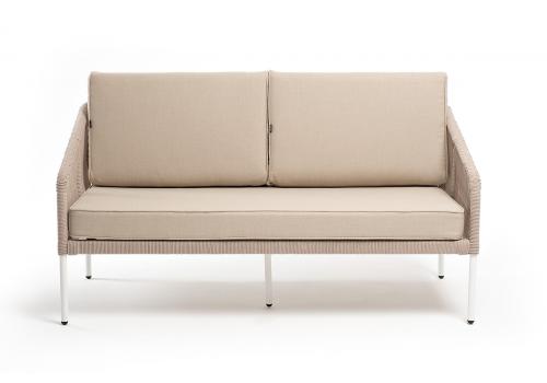  "Канны" диван 2-местный плетеный из роупа, каркас алюминий белый шагрень, роуп светло-серый круглый, ткань Neo ash, фото 2 