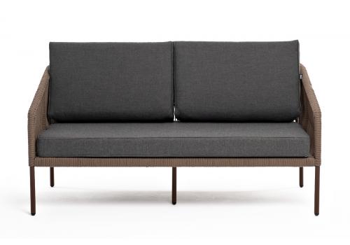  "Канны" диван 2-местный плетеный из роупа, каркас алюминий коричневый (RAL8016) муар, роуп коричневый круглый, ткань темно-серая 019, фото 2 
