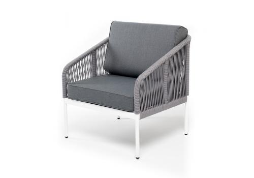  "Канны" кресло плетеное из роупа, каркас алюминий серый (RAL7022) муар, роуп серый круглый, ткань серая 017, фото 1 