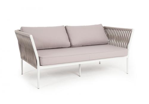  "Касабланка" диван 2-местный плетеный из роупа, каркас алюминий светло-серый (RAL7035) шагрень, роуп серо-коричневый 23мм, ткань бежевая интерьерная, фото 2 
