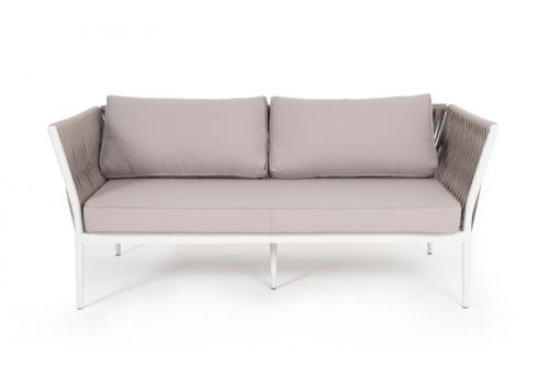  "Касабланка" диван 2-местный плетеный из роупа, каркас алюминий светло-серый (RAL7035) шагрень, роуп серо-коричневый 23мм, ткань бежевая интерьерная, фото 3 