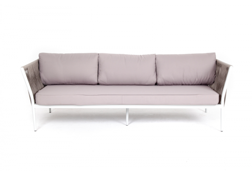  "Касабланка" диван 3-местный плетеный из роупа, каркас алюминий светло-серый (RAL7035) муар, роуп серо-коричневый 23мм, ткань серая, фото 3 