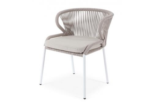  "Милан" стул плетеный из роупа, каркас алюминий (RAL1001), роуп бежевый круглый, ткань бежевая, фото 1 