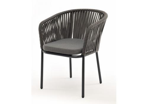  "Бордо" стул плетеный из роупа, каркас алюминий темно-серый (RAL7024) шагрень, роуп серый 15мм, ткань серая, фото 1 