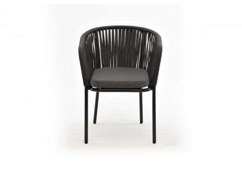  "Бордо" стул плетеный из роупа, каркас алюминий темно-серый (RAL7024) шагрень, роуп серый 15мм, ткань серая, фото 2 
