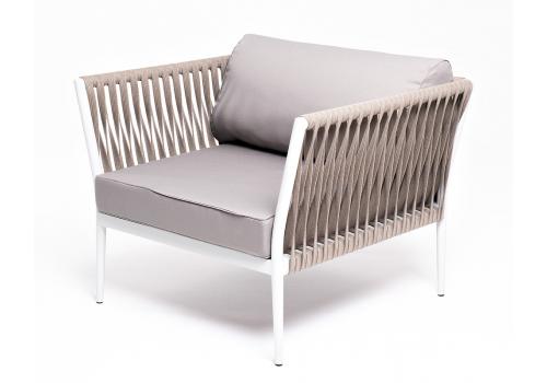  "Касабланка" кресло плетеное из роупа, каркас алюминий светло-серый (RAL7035) шагрень, роуп серо-коричневый 23мм, ткань Neo ash, фото 1 