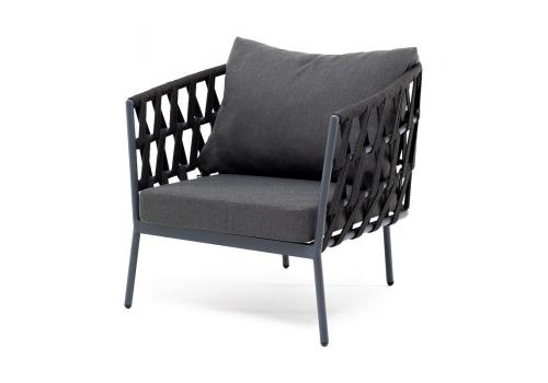  "Диего" кресло плетеное из роупа, каркас алюминий светло-серый (RAL7035) шагрень, роуп бежевый круглый, ткань светло-серая, фото 1 