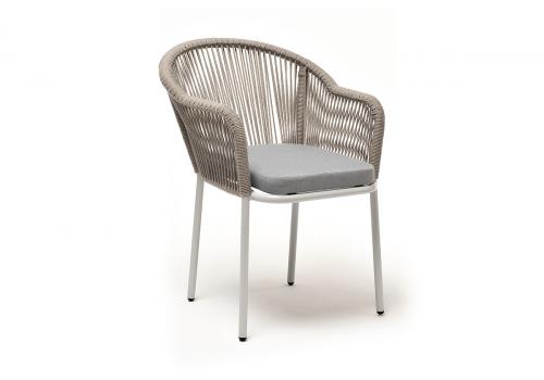  "Лион" стул плетеный из роупа, каркас алюминий светло-серый (RAL7035) шагрень, роуп серый меланж круглый, ткань светло-серая, фото 3 