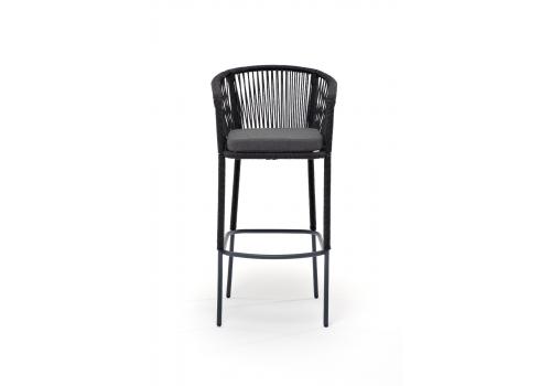  "Марсель" стул барный плетеный из роупа, каркас из стали темно-серый (RAL7024) шагрень, роуп темно-серый круглый, ткань темно-серая, фото 3 