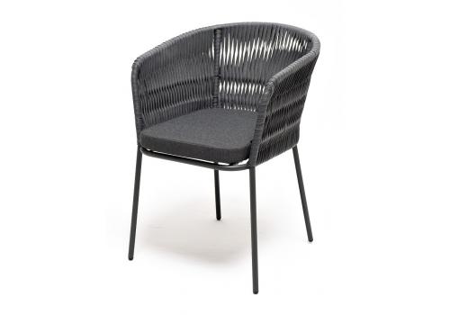  "Бордо" стул плетеный из роупа, каркас алюминий темно-серый (RAL7024) муар, роуп серый 15мм, ткань темно-серая 027, фото 1 