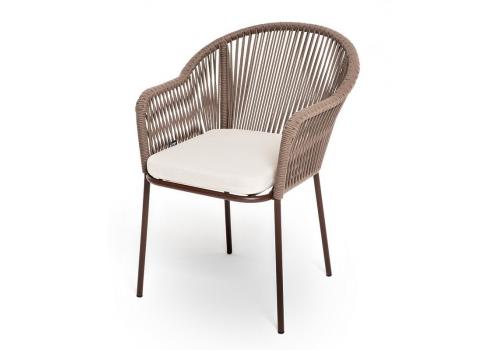  "Лион" стул плетеный из роупа, каркас из стали коричневый (RAL8016) муар, роуп коричневый круглый, ткань бежевая, фото 1 