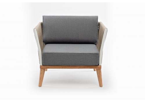  "Касабланка" кресло плетеное из роупа, основание дуб, роуп серо-коричневый 23мм, ткань серая, фото 2 