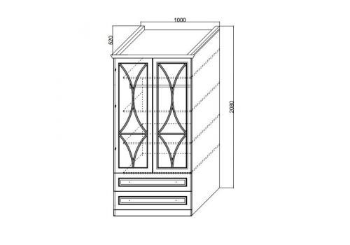  Каталея Ш-8 2-х дверный с зеркальными фасадами и ящиками, ваниль, фото 2 