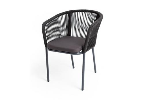  "Марсель" стул плетеный из роупа, каркас алюминий темно-серый (RAL7024) шагрень, роуп темно-серый круглый, ткань темно-серая, фото 1 