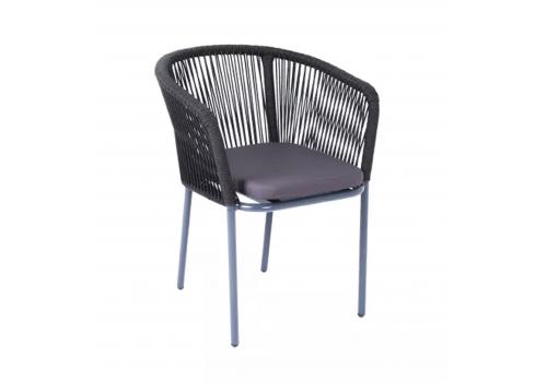  "Марсель" стул плетеный из роупа, каркас алюминий темно-серый (RAL7024) шагрень, роуп темно-серый круглый, ткань темно-серая, фото 3 